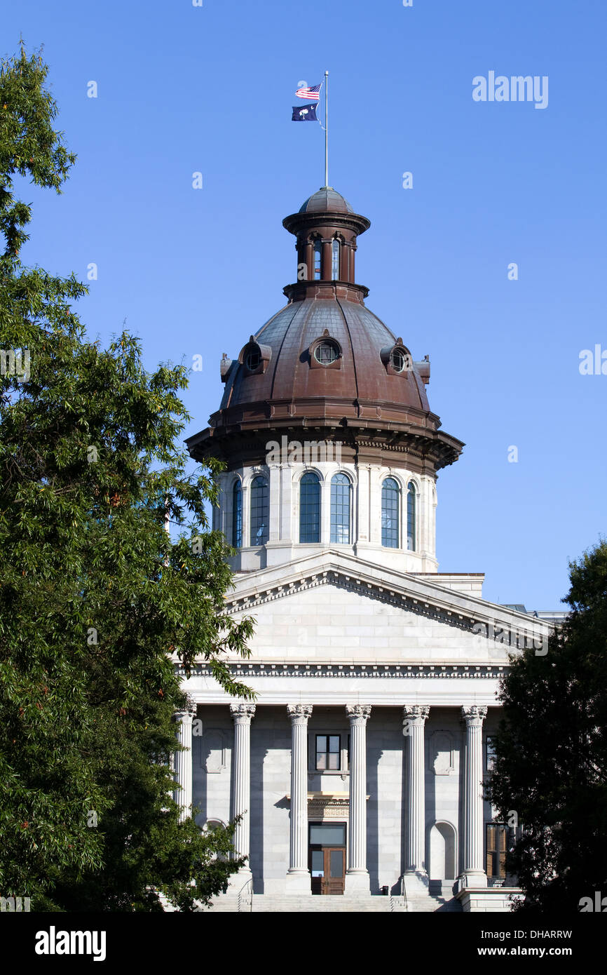 South Carolina state capital building in Columbia, SC against a blue sky. Stock Photo