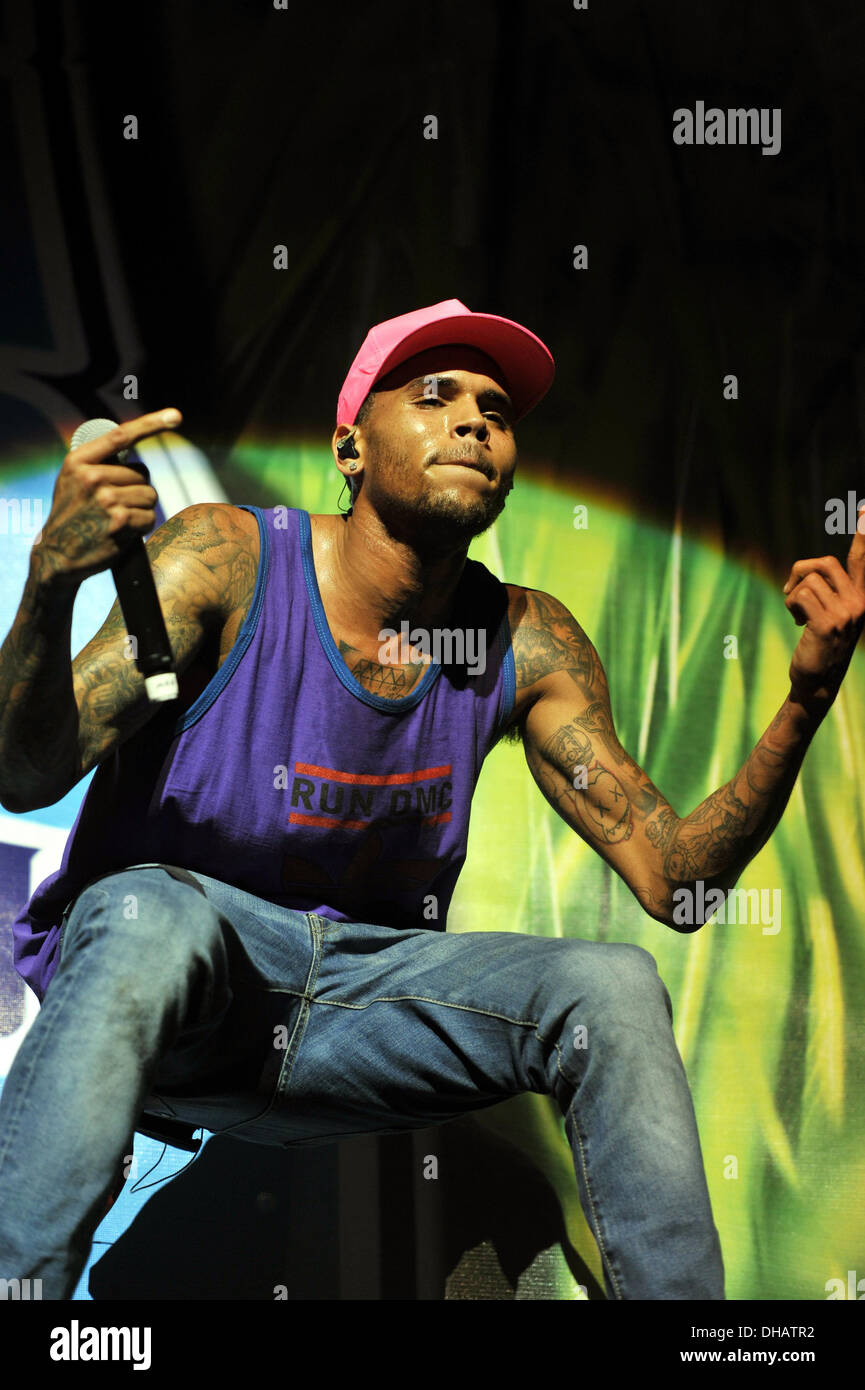 Chris Brown performing live on stage during Supafest 2012 at ANZ Stadium Sydney  - 15.04.12 Stock Photo