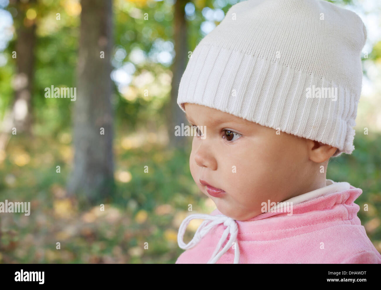 Closeup portrait of little baby girl on the walk in autumn park Stock ...