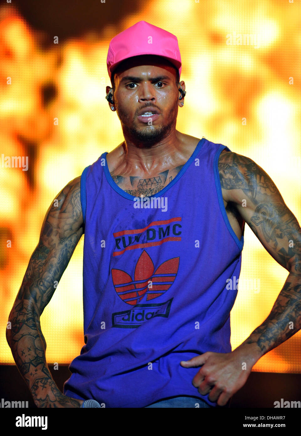 Chris Brown performing live on stage during Supafest 2012 at ANZ Stadium Sydney  - 15.04.12 Stock Photo