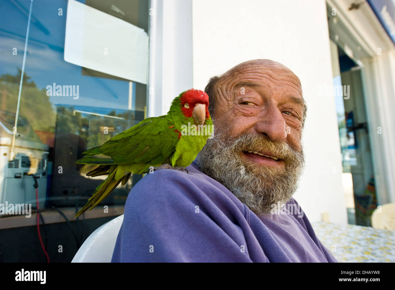 An old man with a parrot Stock Photo - Alamy