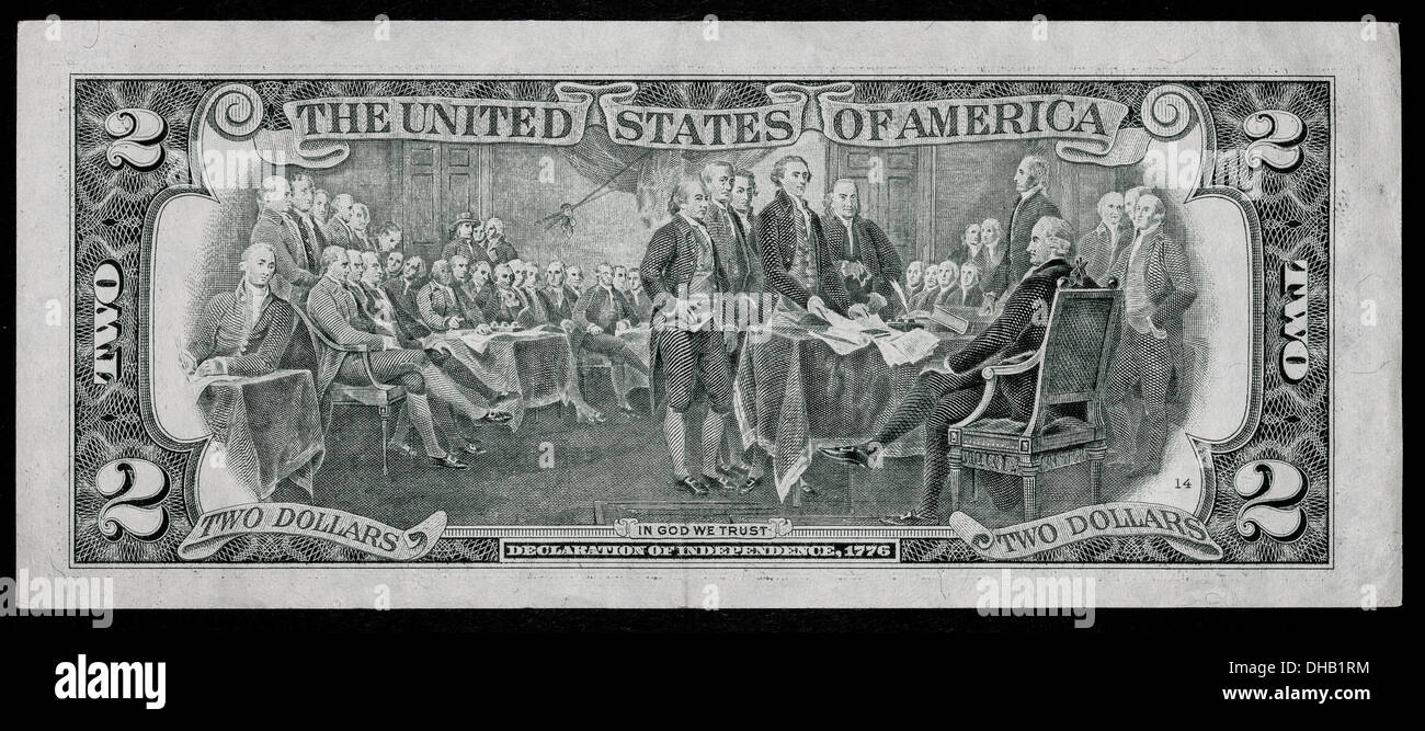 Back of a cheap 2 dollar bill