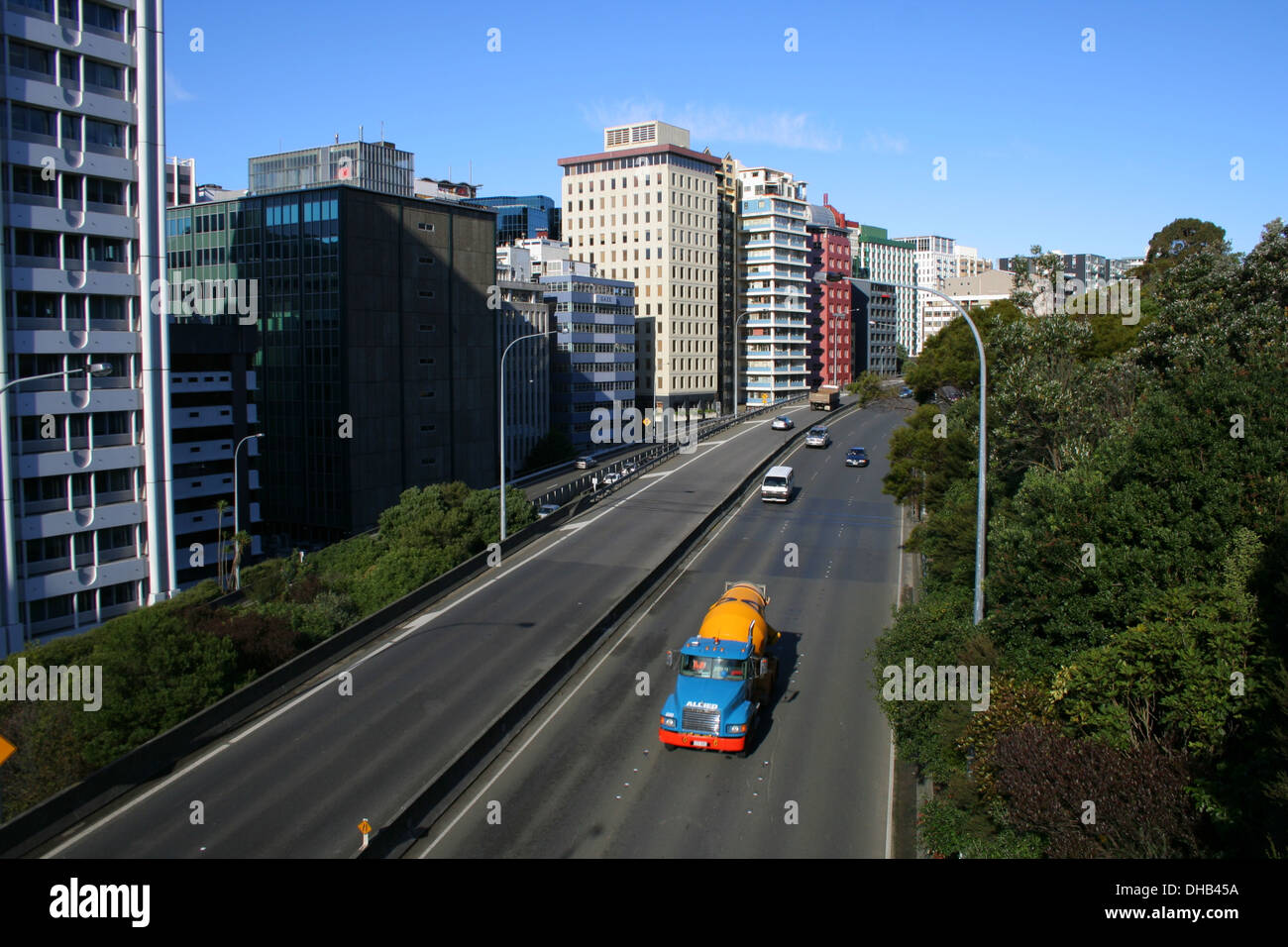 Traffic on motorway in Wellington city Stock Photo Alamy