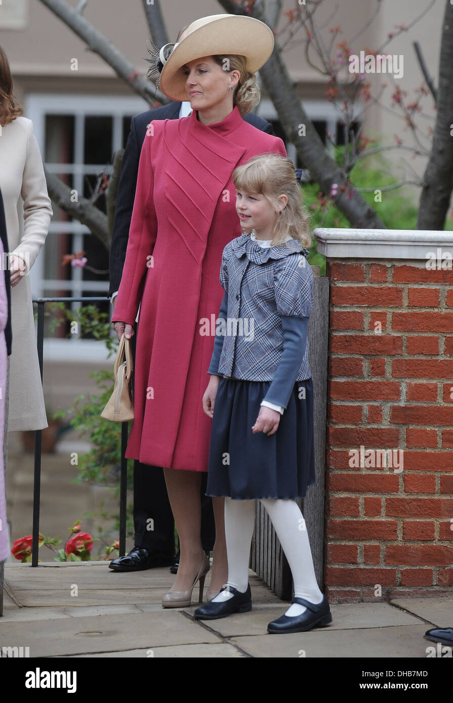 Sophie Countess of Wessex and Lady Louise Windsor leave Saint George's Chapel in Windsor Castle after attending Easter Matins Stock Photo