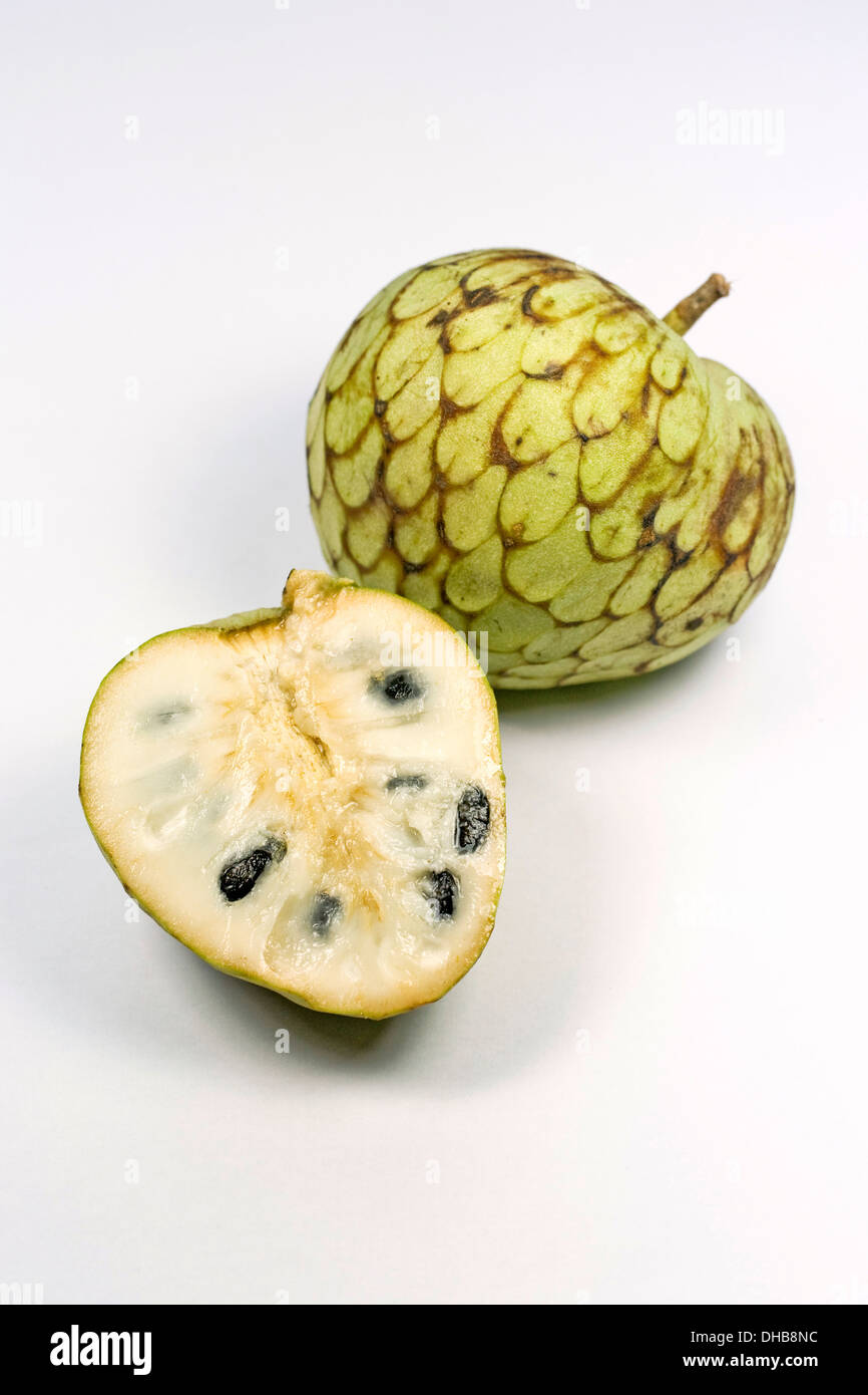 Cherimoya. Custard apple cross section. Stock Photo