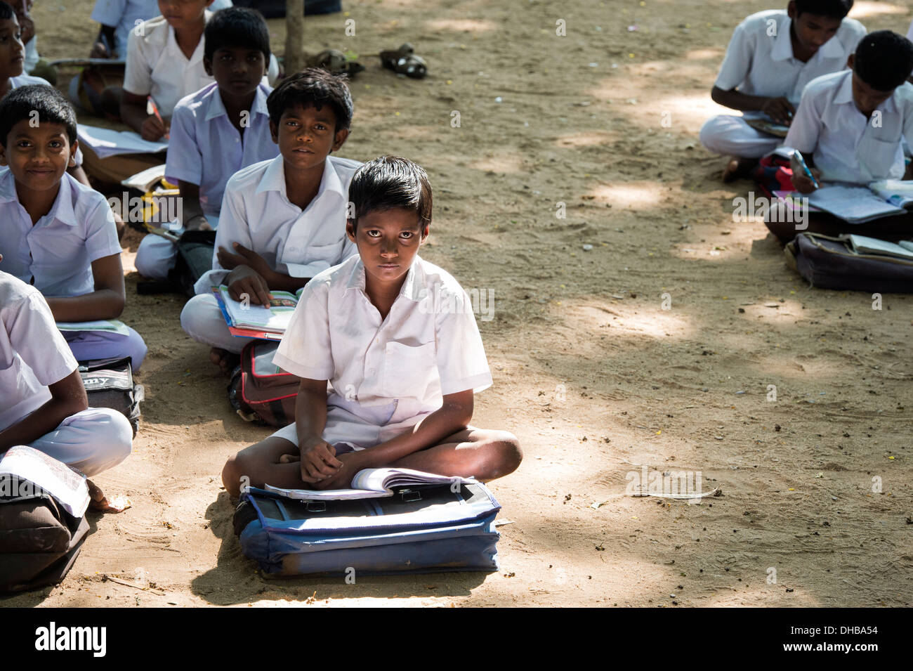 Rural Indian village high school boys in an outside class. Andhra Pradesh, India Stock Photo