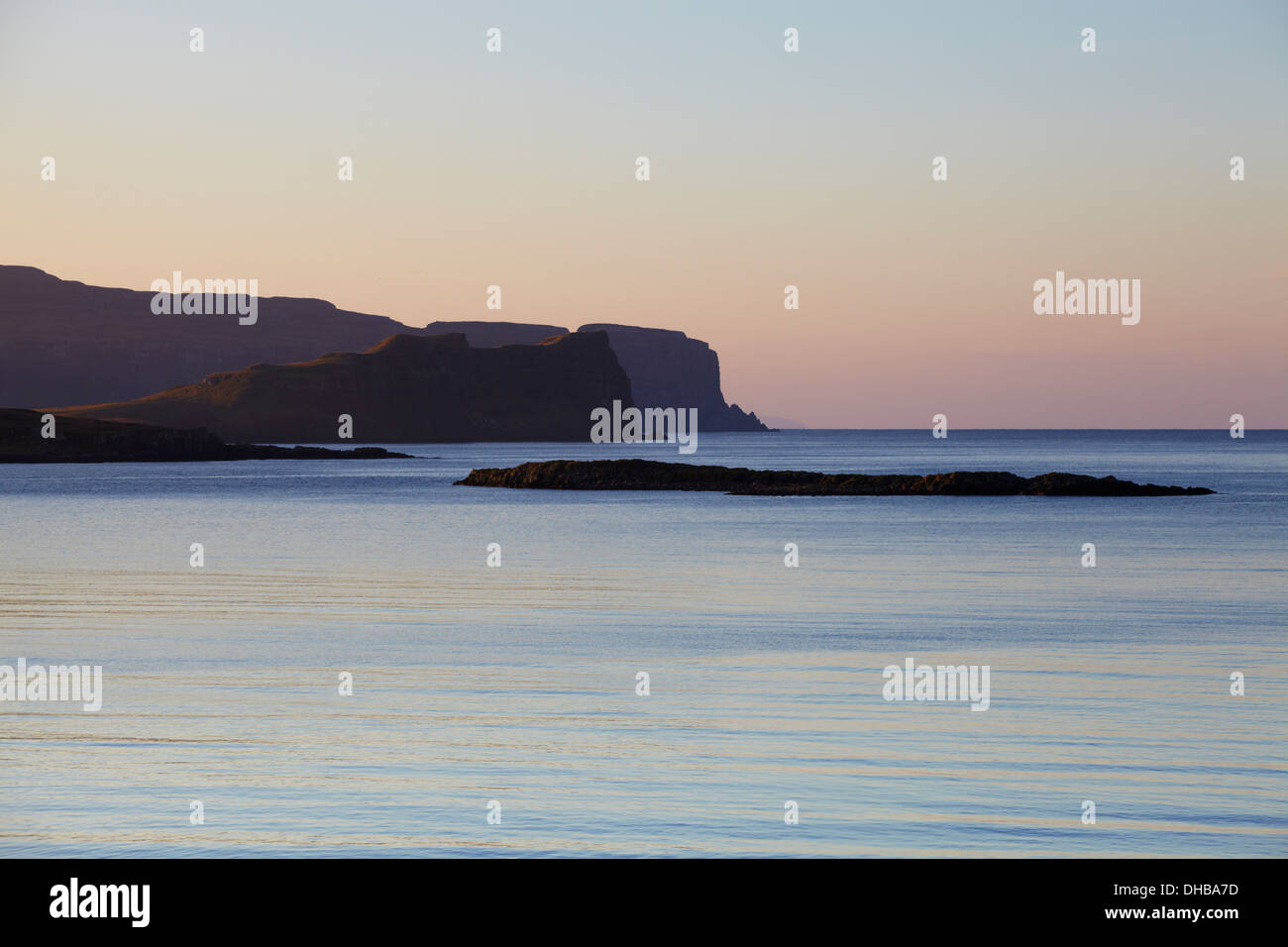 Subtle colours in this view across Loch Bracadale towards the Minginish peninsula, Isle of Skye, Scotland Stock Photo