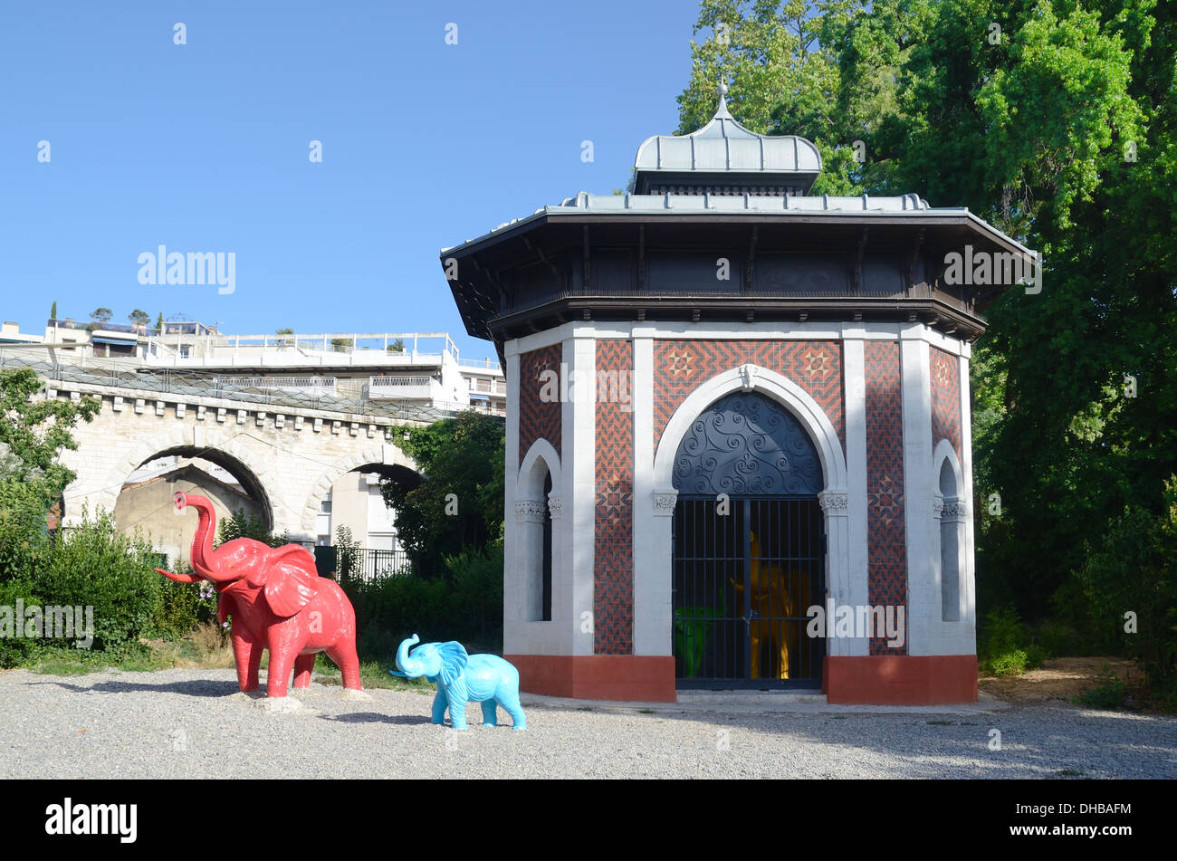 Oriental-Style Elephant House or Animal House at Marseille Funny Zoo in the Gardens of Palais Longchamp Marseille Provence France Stock Photo