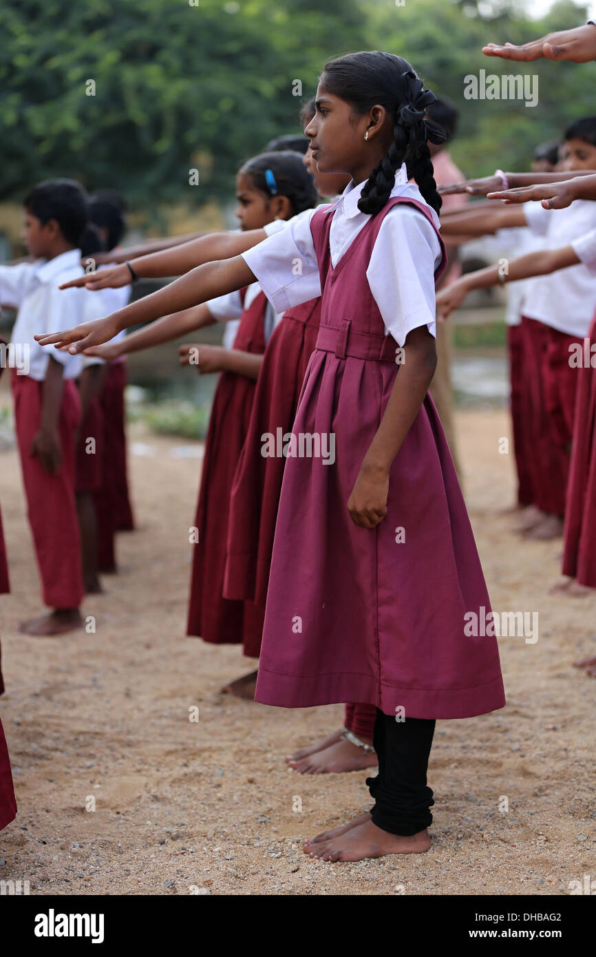 Indian school children chanting Andhra Pradesh South India Stock Photo