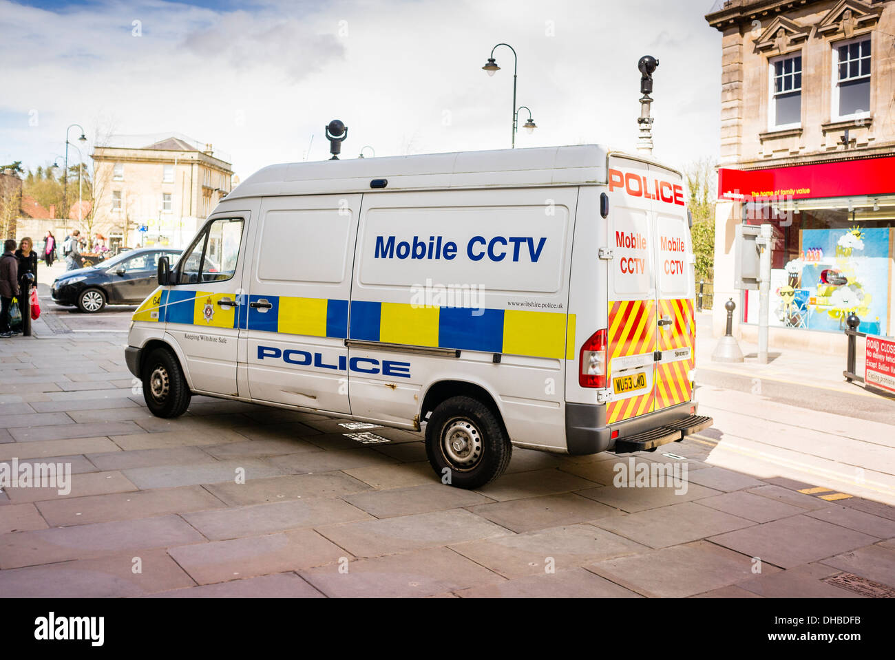 Wiltshire Police  mobile CCTV van operating in Chippenham high street in Wiltshire UK Stock Photo