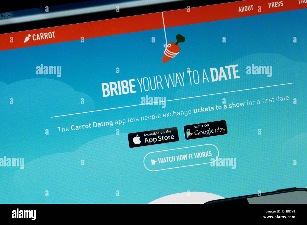 The website of the Carrot online dating app. Stock Photo