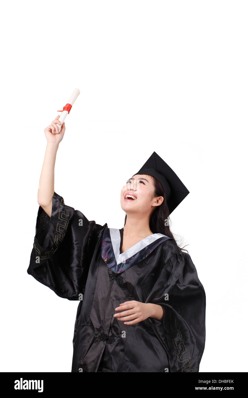 Young girl student holding a diploma Stock Photo - Alamy
