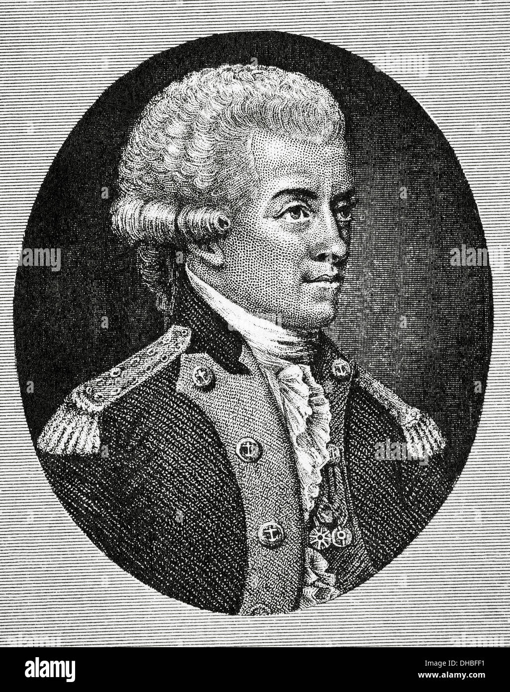 John Paul Jones (1747-1792). Scottish sailor. Portrait. Engraving. Stock Photo