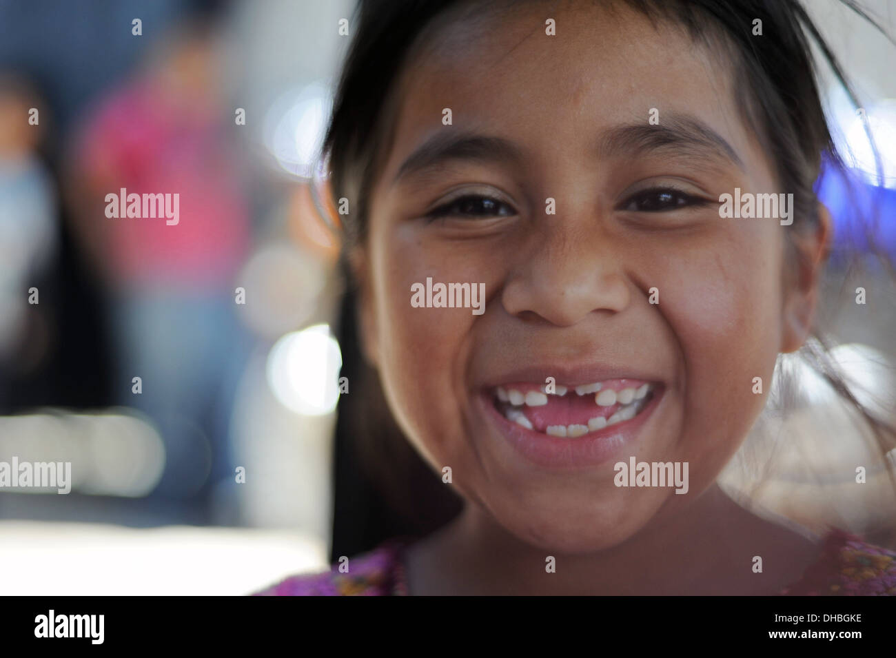 Guatemalan girl smiles in Tierra Linda, Solola, Guatemala. Stock Photo