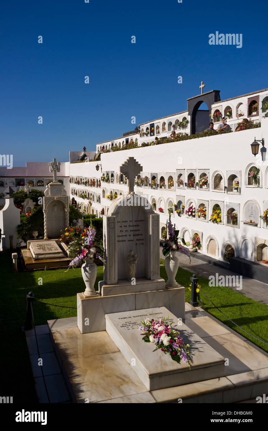 Cemetery in Guia de Isora, Tenerife, Canary Islands, Spain, Spanish graveyard where the dead are buried in walls. Stock Photo