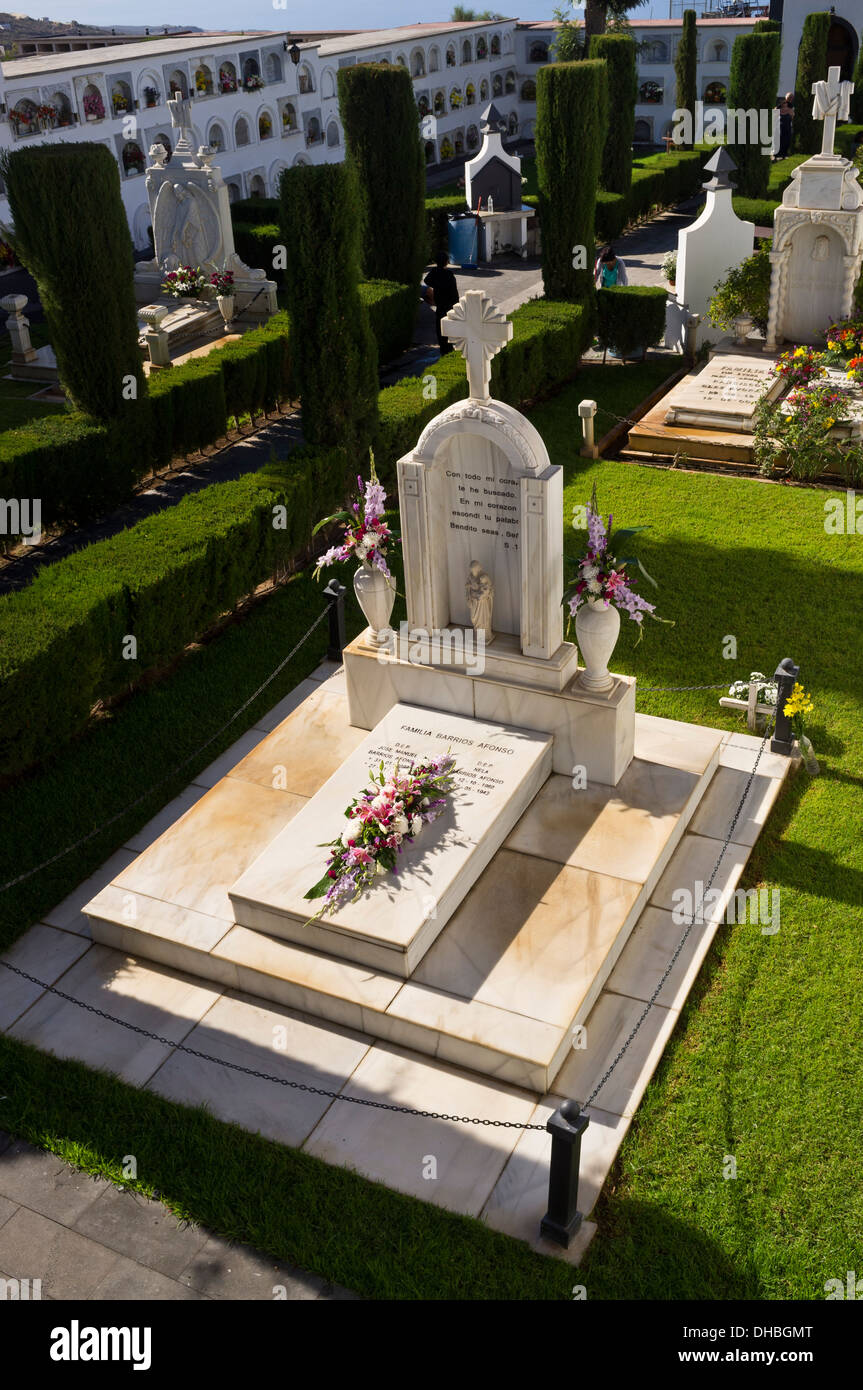 Cemetery in Guia de Isora, Tenerife, Canary Islands, Spain, Spanish graveyard where the dead are buried in walls. Stock Photo
