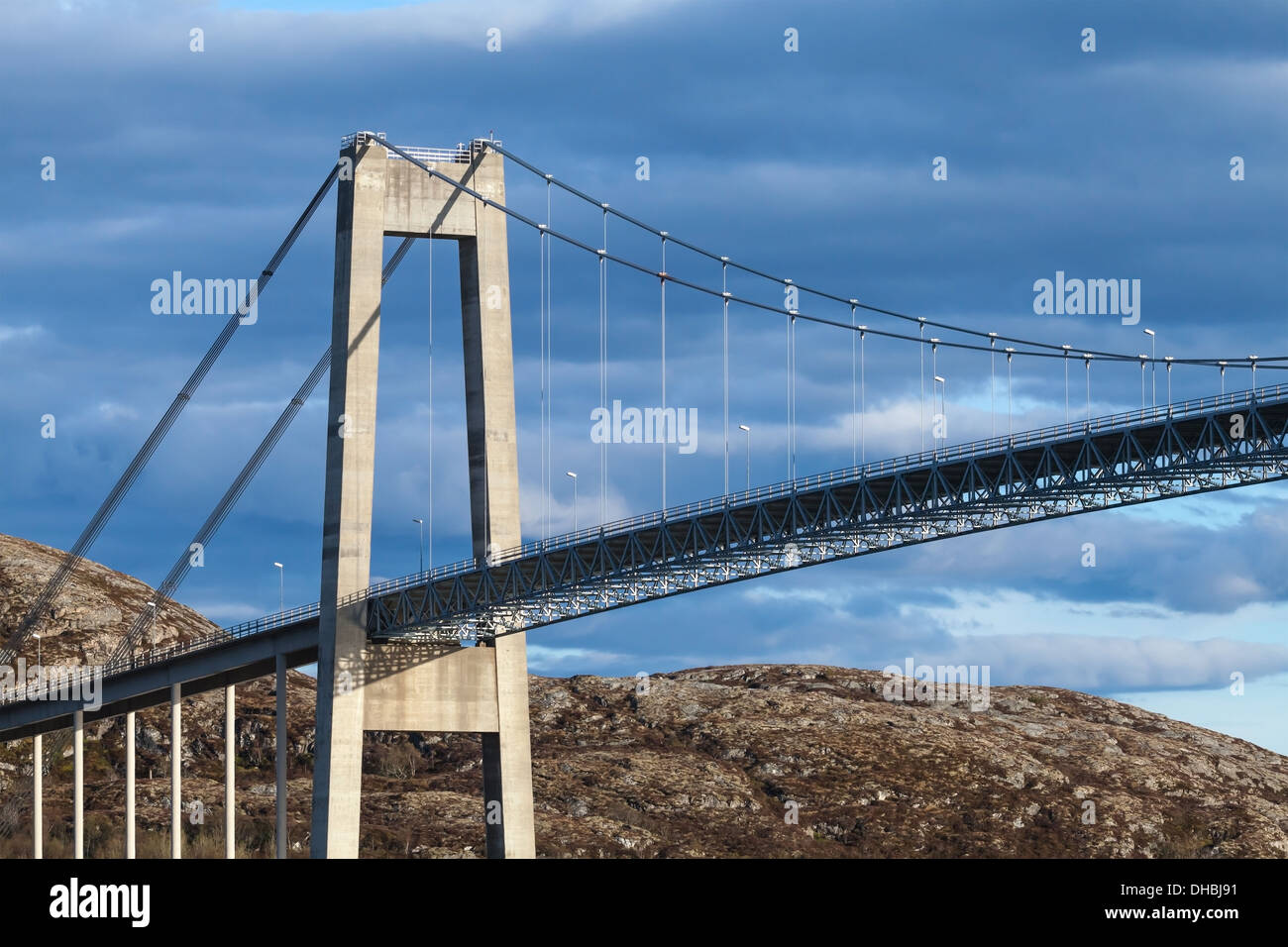 Typical automobile cablestayed bridge. Rorvik town, Norway Stock Photo