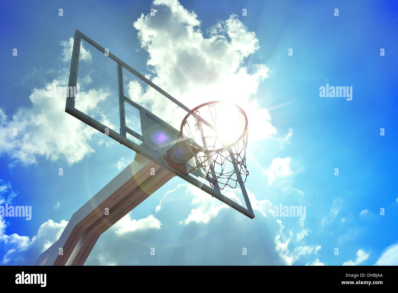 Basketball hoop in the blue sky Stock Photo
