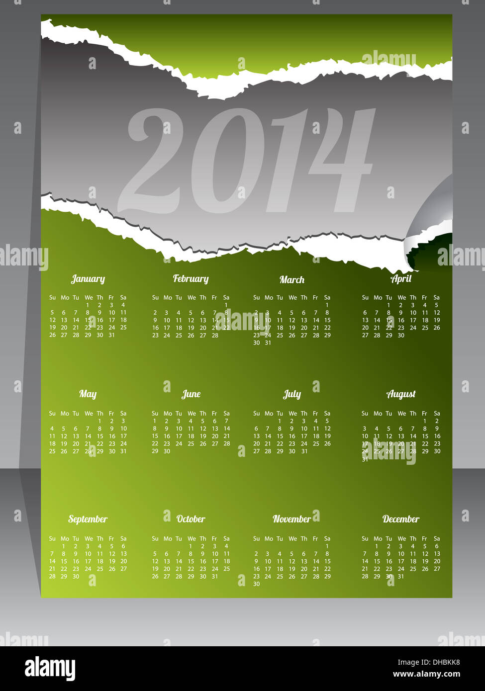 Ripped calendar design in green for year 2014 Stock Photo - Alamy