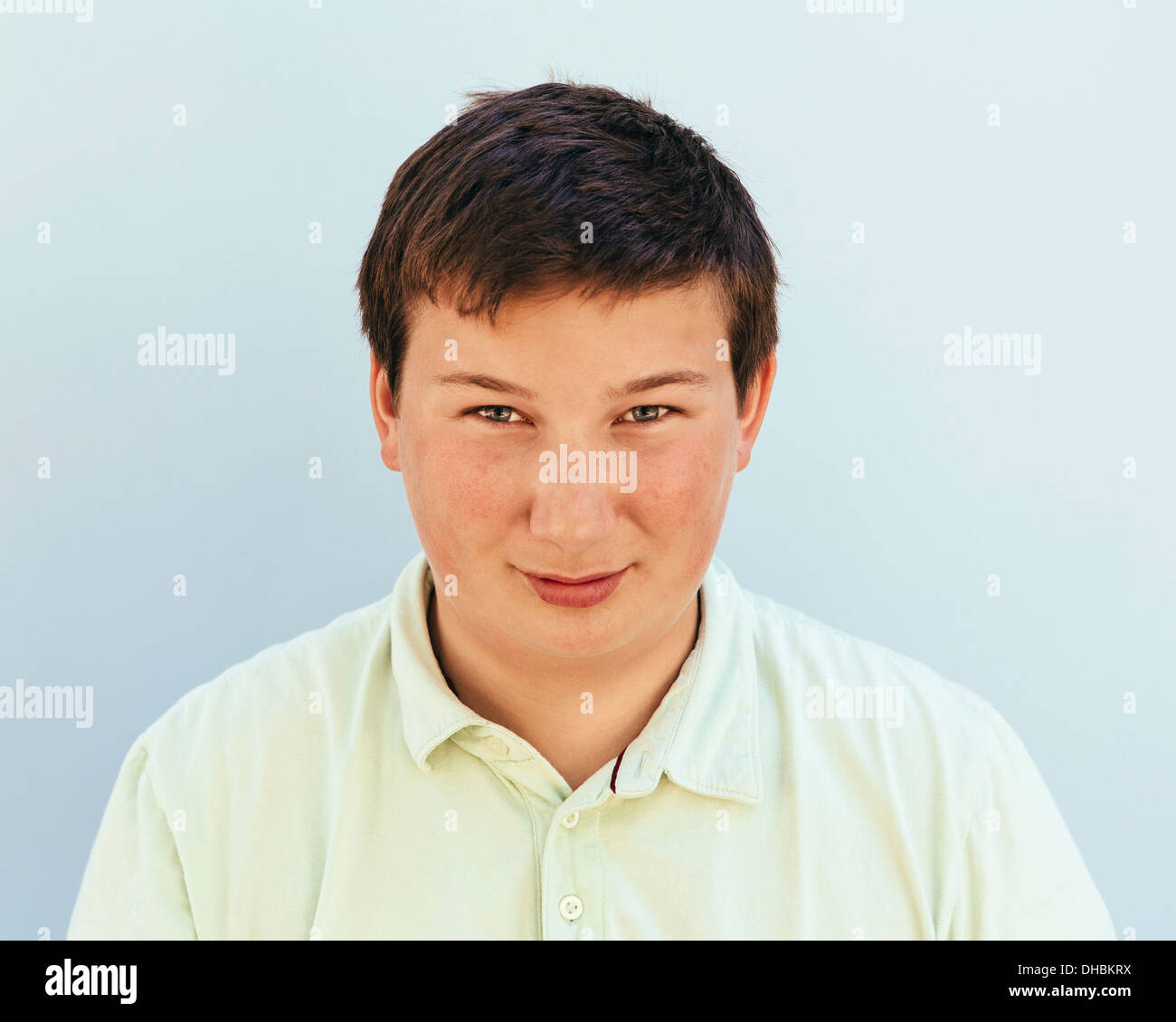 Portrait of a teenage boy with short black hair. Stock Photo