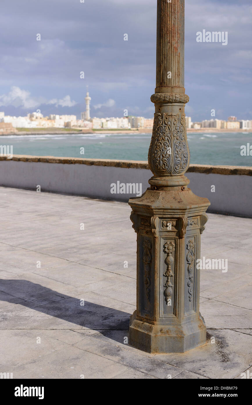 Detail of ornate ironwork lamp post on the promenade at Cadiz Andalusia Spain Stock Photo