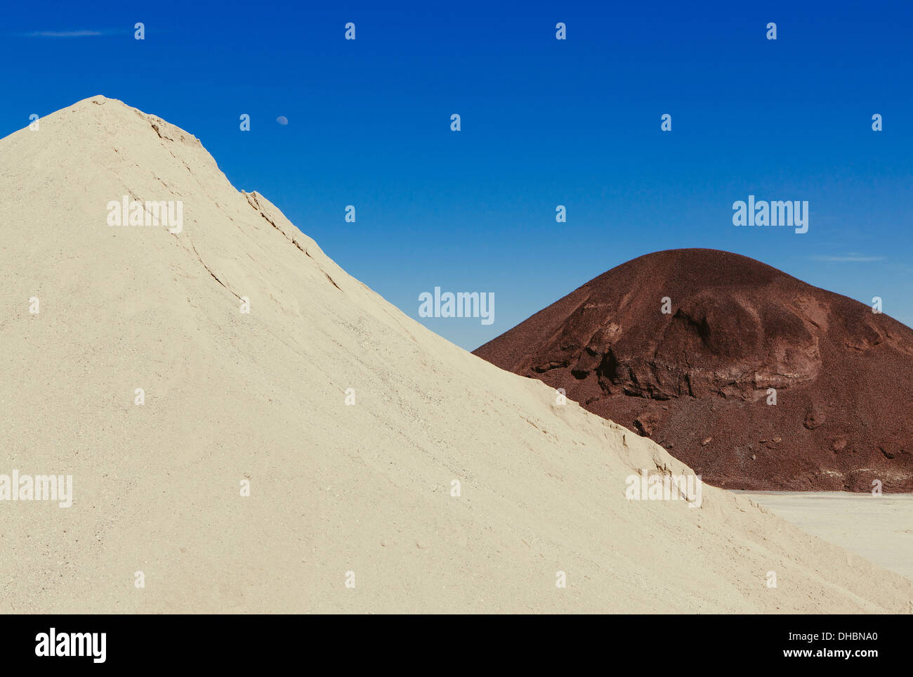 Large heaps of gravel and soil, on the flat plain near Wendover. Stock Photo