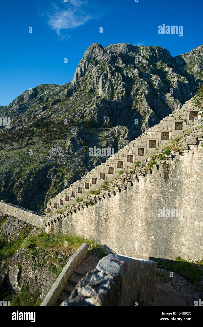Fortress Of St. Ivan Wall With Mt. Lovcen In Background; Kotor, Montenegro Stock Photo