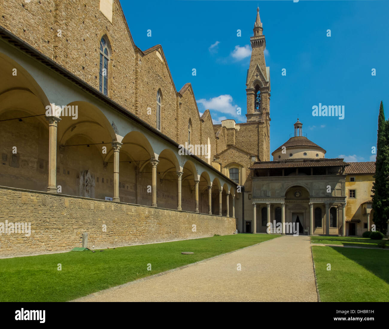 Courtyard of Basilica di Santa Croce. Cappella Pazzi entry in background. Florence, Italy Stock Photo