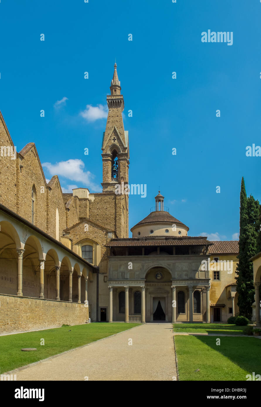 Courtyard of Basilica di Santa Croce. Cappella Pazzi entry in background. Florence, Italy Stock Photo