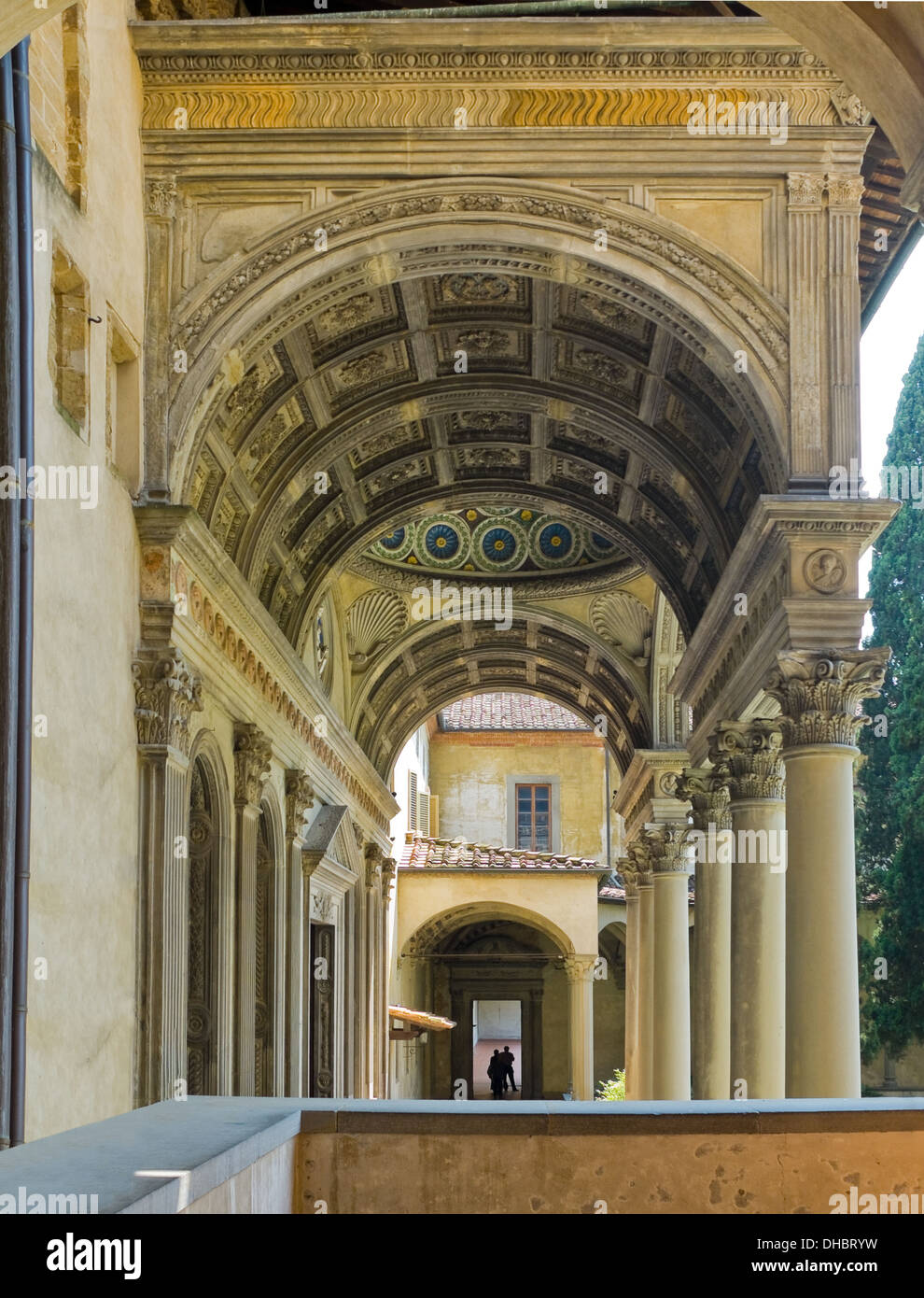 Entrance gallery (half-barrel vault) to Cappella Pazzi in courtyard of Basilica di Santa Croce. Florence, Italy Stock Photo