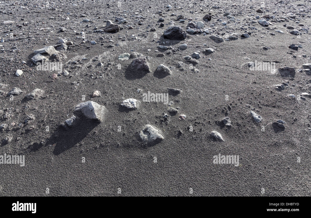 Rocks on Black sands, Markarfljotsaurar outwash plain, Iceland Stock Photo