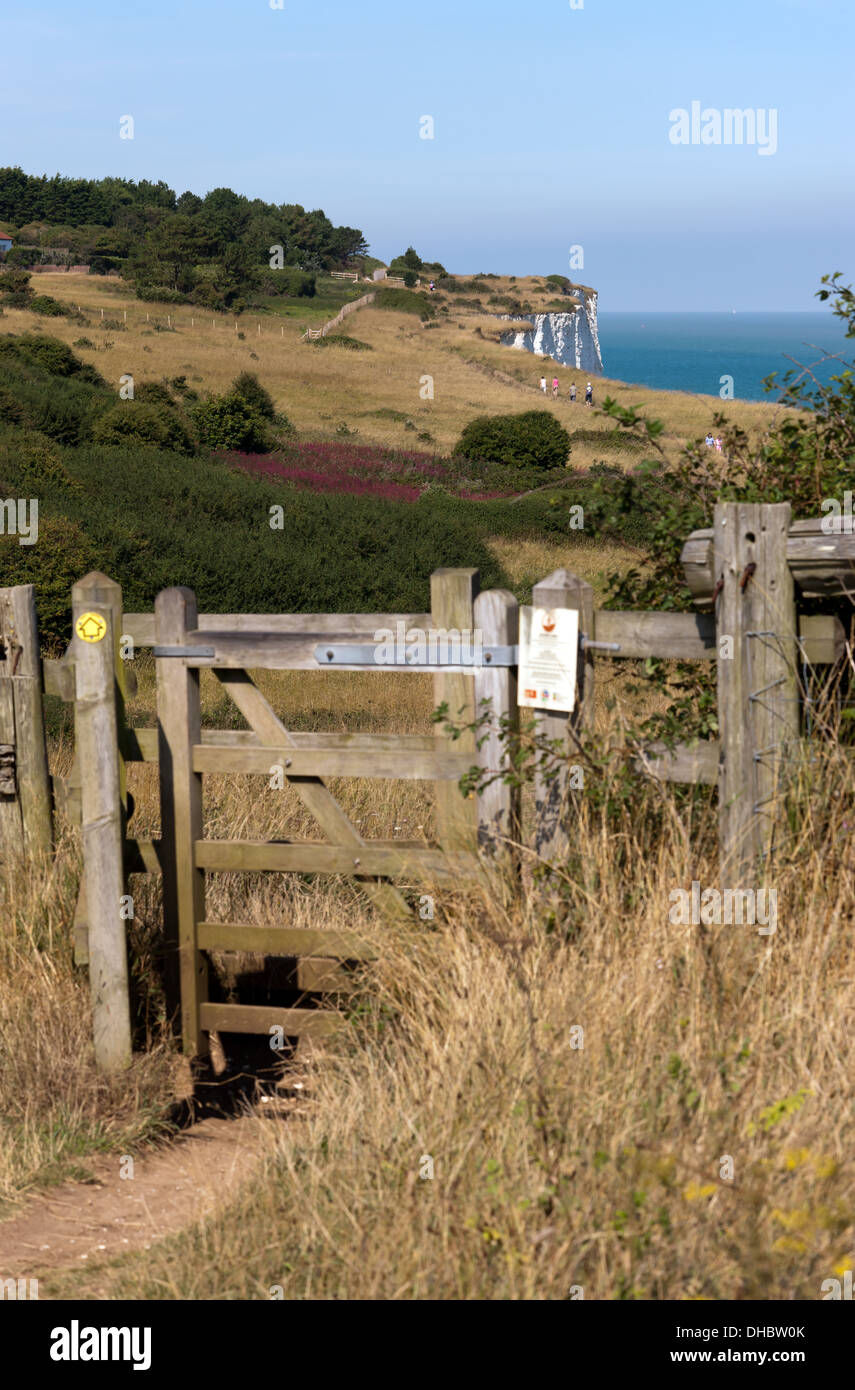 View of the Saxon Shore Way between Kingsdown and St Margrets Bay, Kent. Stock Photo