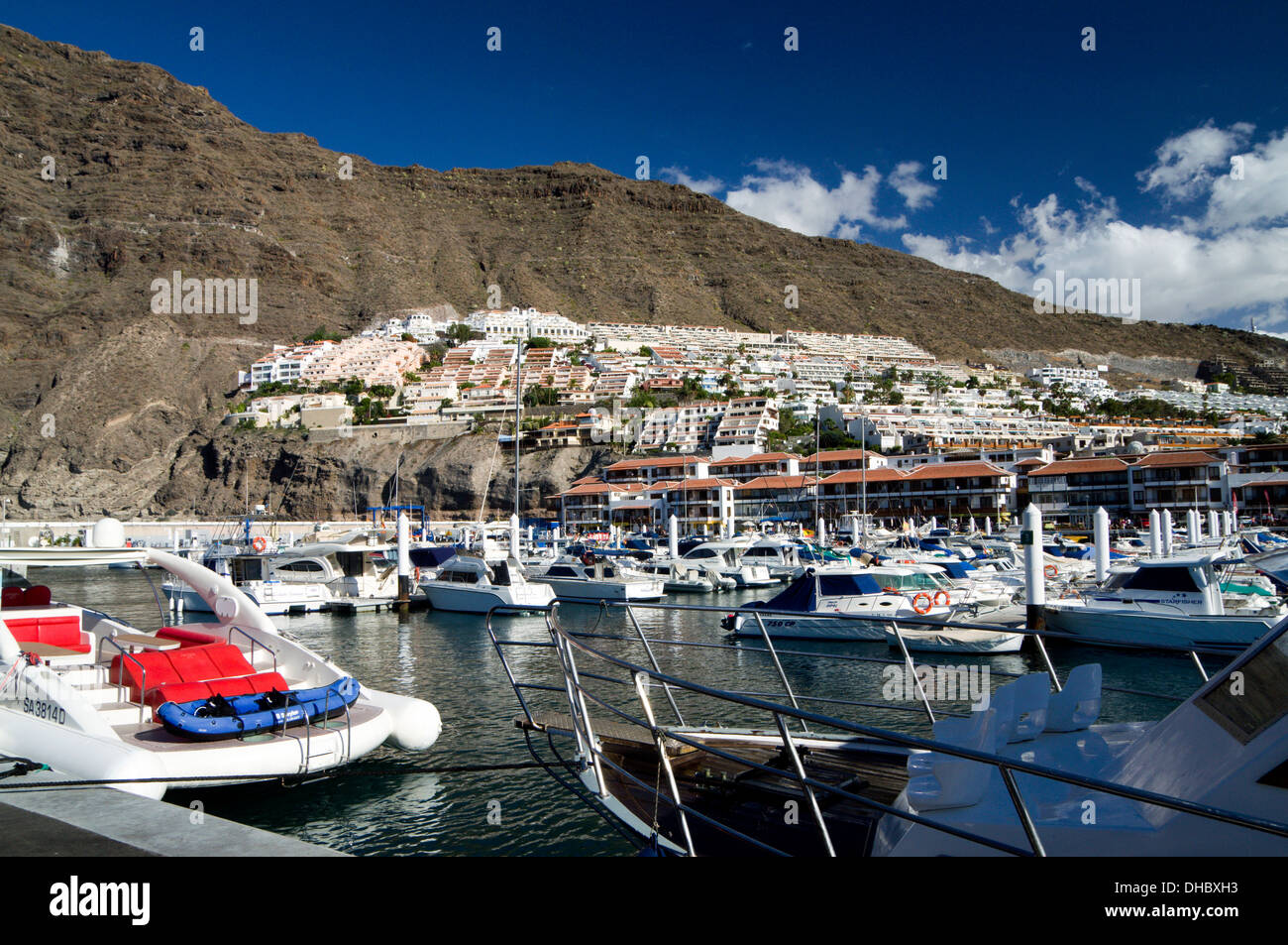 Los Gigantes harbour and Los Gigantes  cliffs, Tenerife, Canary Islands, Spain. Stock Photo