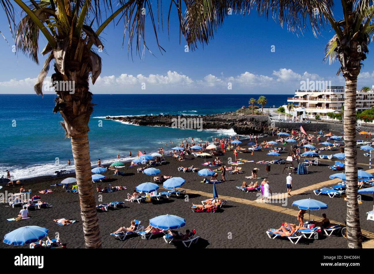 Black sand beach, Playa Arena, Tenerife, Canary Islands, Spain. Stock Photo