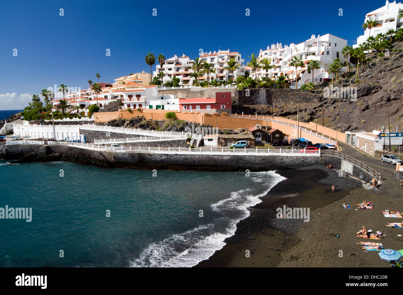 Harbour and beach, Puerto De Santiago, Tenerife, Canry Islands, Spain. Stock Photo