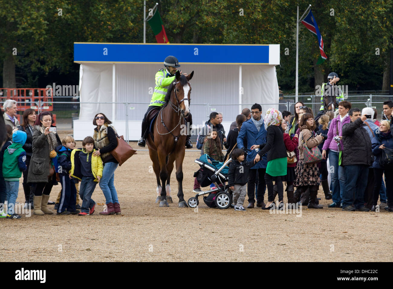 Mounted Police Parting the crowds at Horseguards Parade London Stock Photo