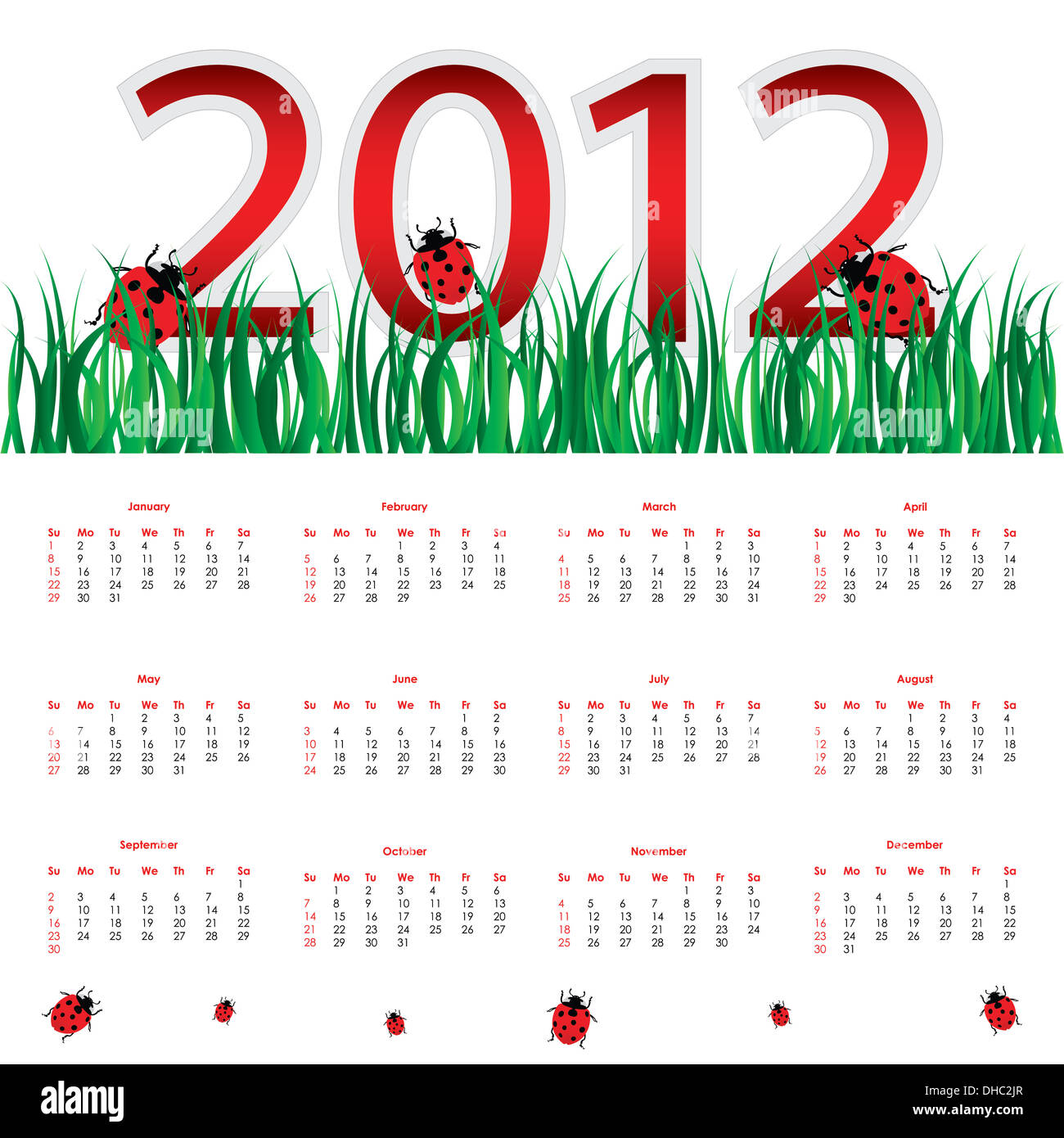 special calendar for 2012 with ladybirds Stock Photo