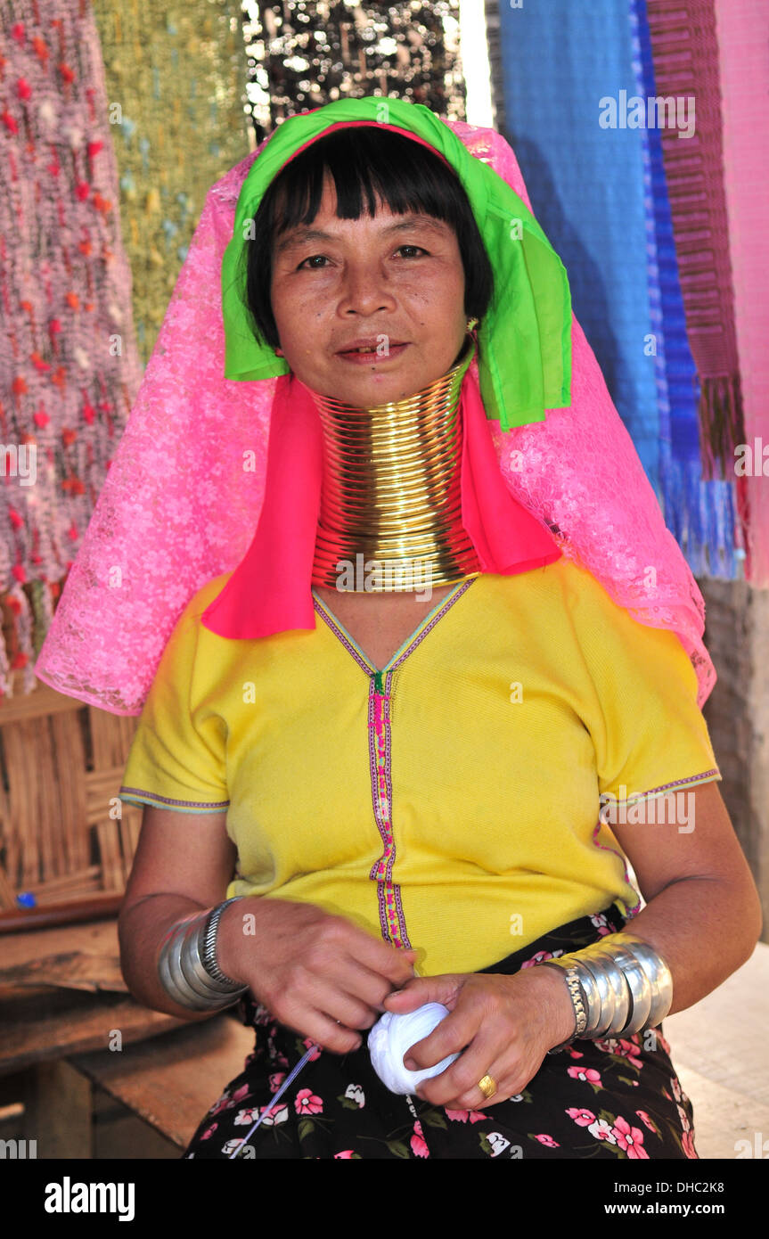 Hill Tribes in Thailand – A Long Neck Karen Woman (Mae Hong Son) Stock Photo