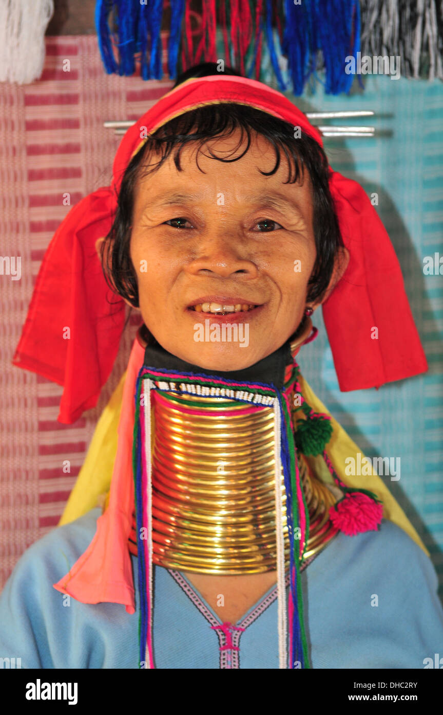 Hill Tribes in Thailand – A Long Neck Karen Woman (Mae Hong Son) Stock Photo