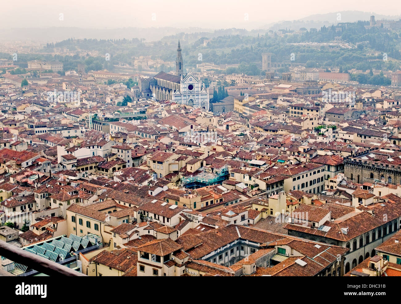 Florence panoramic view and The Basilica di Santa Croce in the distance from The Campanile. Florence, Italy Stock Photo