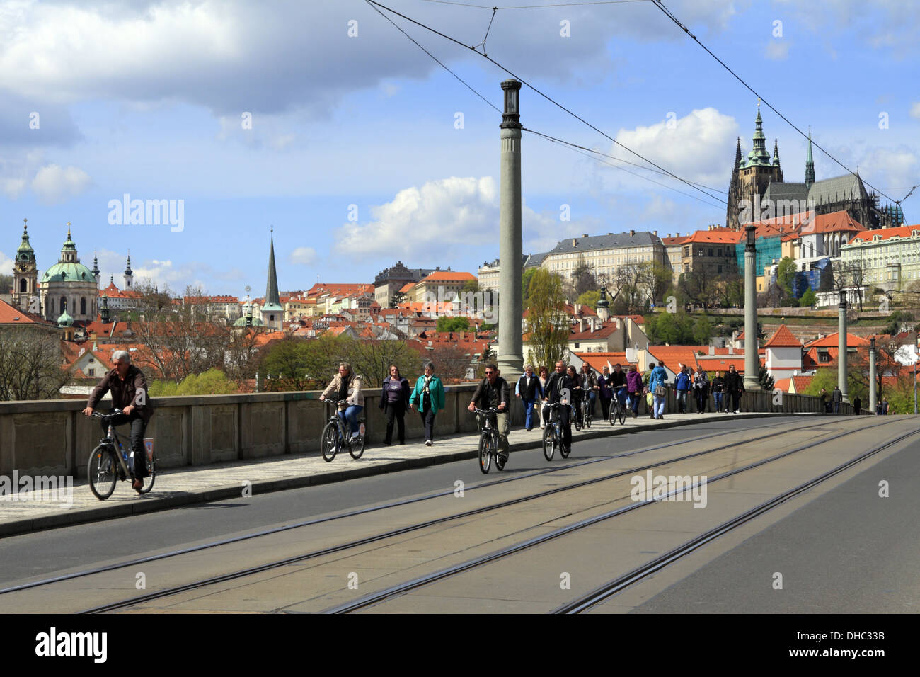 Cycling in Prague, Praha, Czech Republic. Stock Photo