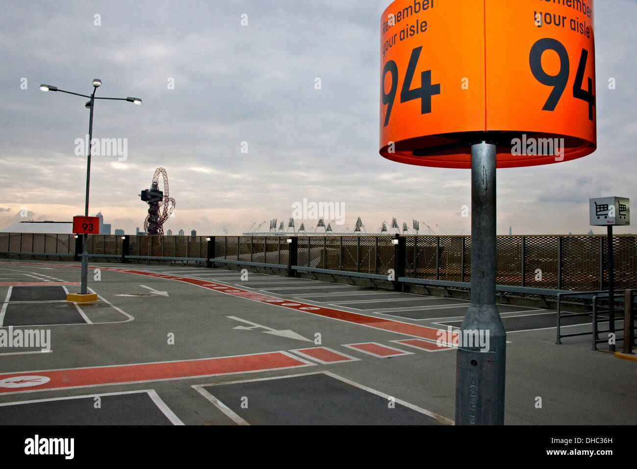 car park at Westfield Stratford City in the shadow of the Olympic Stock