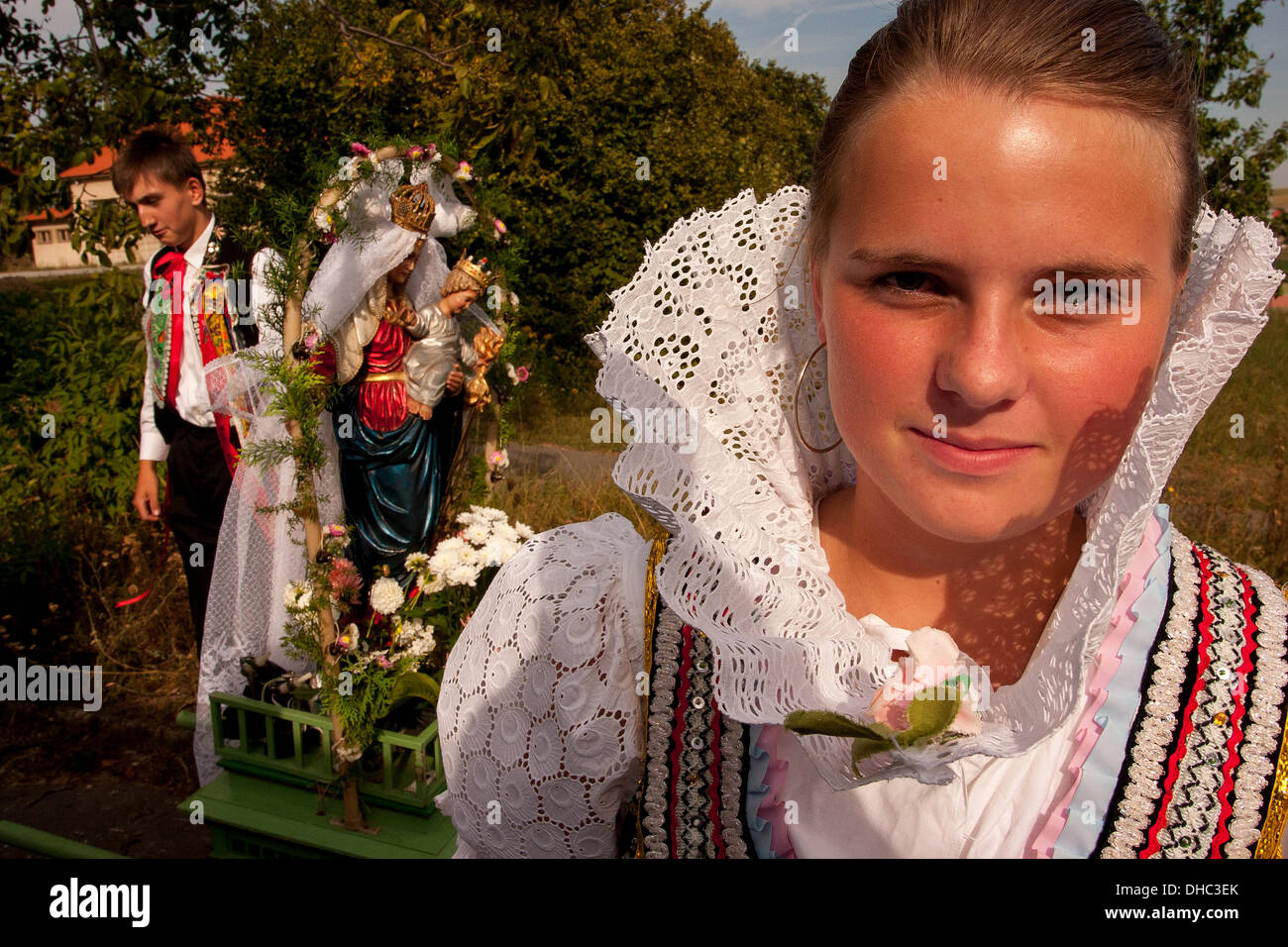 People in folk costumes, Christian pilgrimage Mary to Zarosice, South