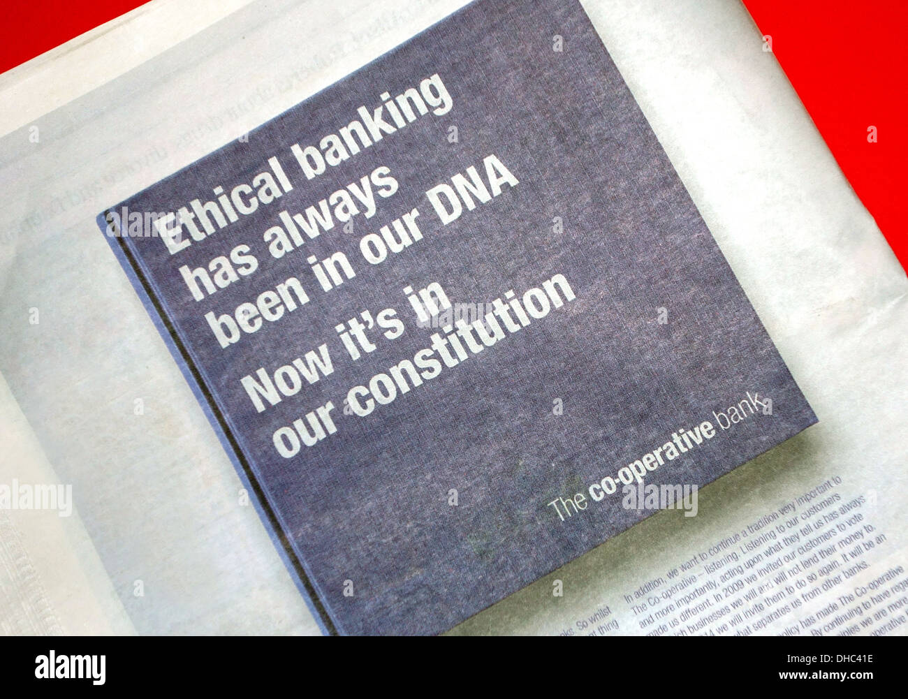 Co-operative Bank newspaper advert about ethical banking, London Stock Photo