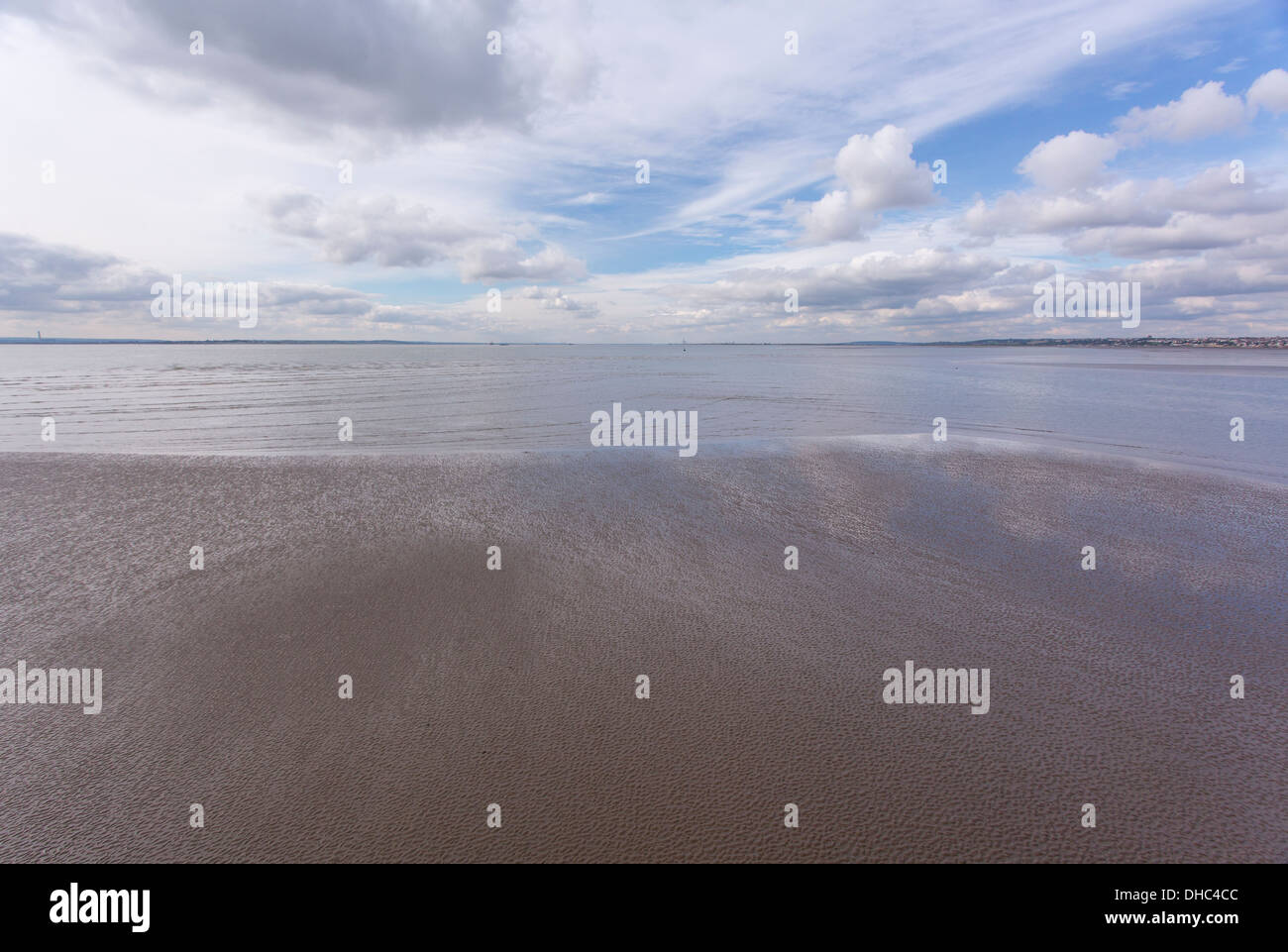 12/10/2013 View from Southend pier at low tide of the Thames river towards London. Stock Photo