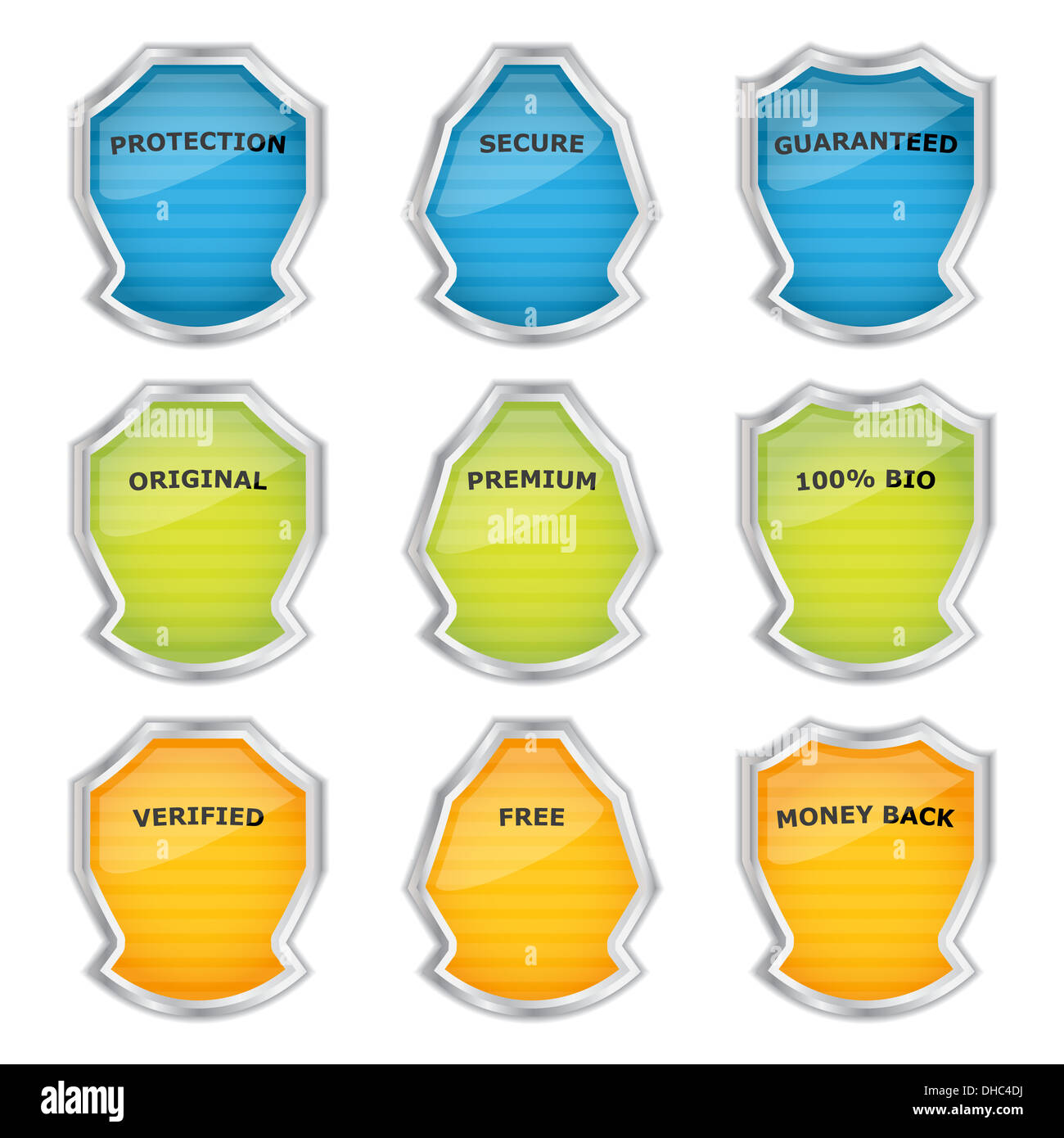 set of special chrome metallic shields Stock Photo Alamy