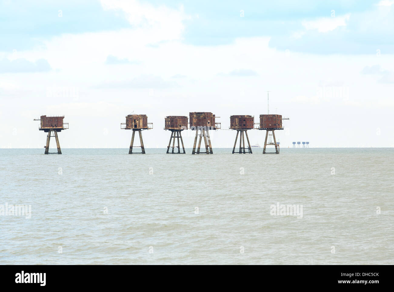 12/10/2013 Sea forts at Red Sands, Thames Estuary Maunsell Forts. River Thames, England, UK Stock Photo