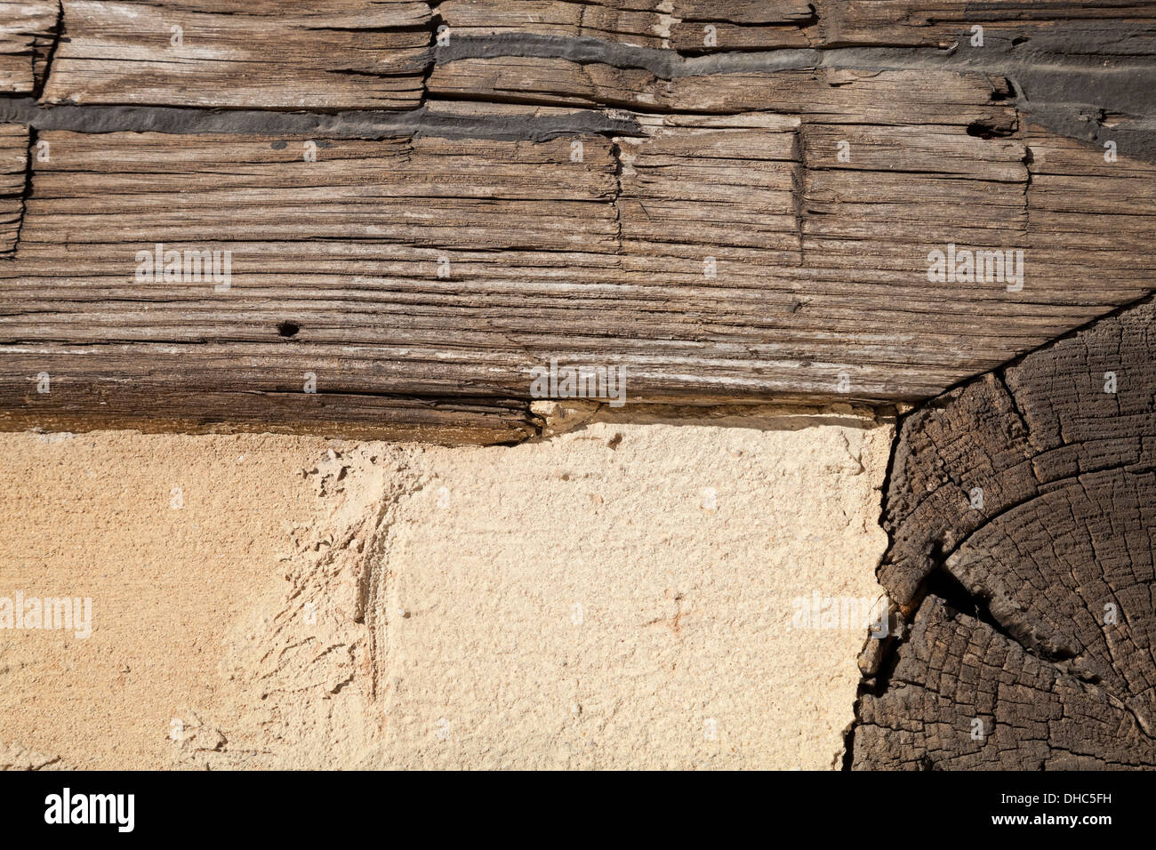 The Old Wooden Wal with Plaster Stock Photo