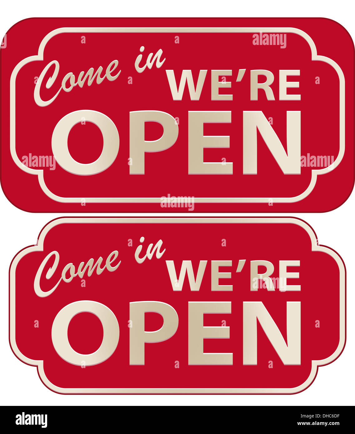 Vector illustration of Come In We’re Open Sign with volume Stock Photo
