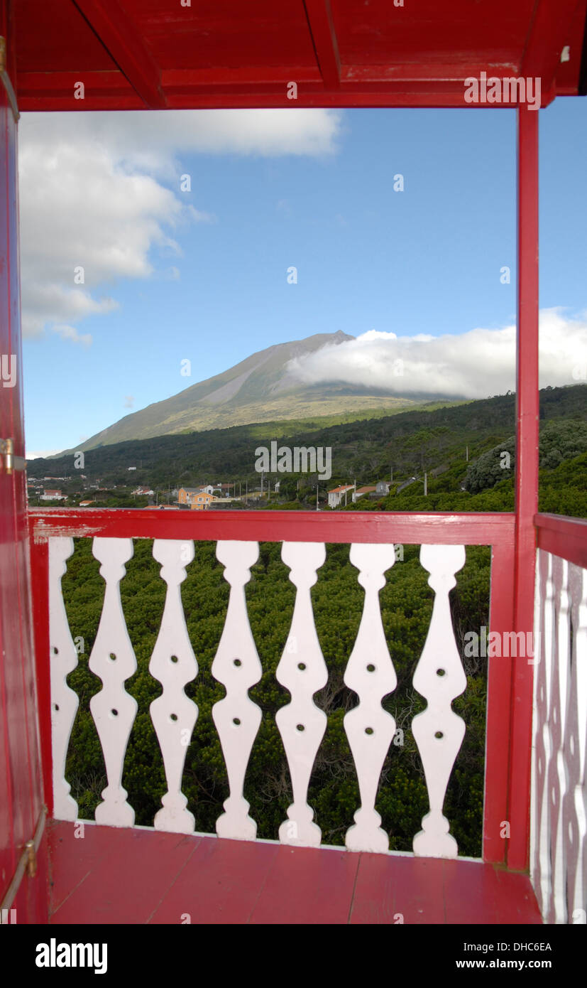 Volcano Pico, seen from a windmill in the South of  Pico Island, Azores, Portugal Stock Photo